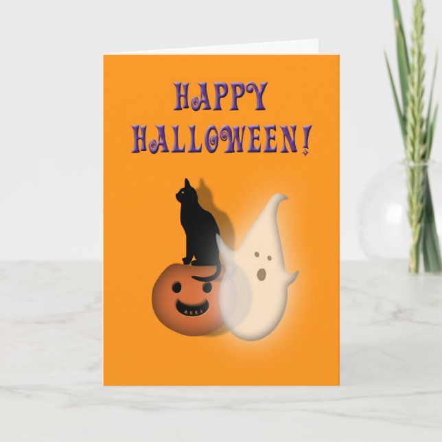 Carte Joyeux Halloween Enfants fantôme Éffrayant chat ci (Devant)