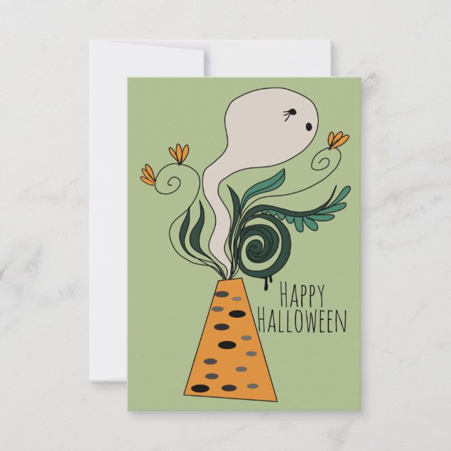 Carte Joyeux Halloween Fantôme vert Doodle Floral (Devant)