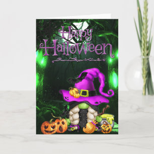 Carte Joyeux Halloween Little Witch Gnome
