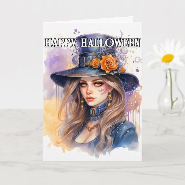 Carte Joyeux Halloween | Magnifique sorcière majestueuse (Petite plante)