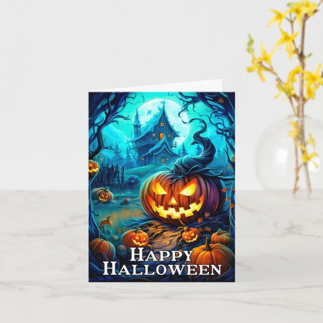 Carte Joyeux Halloween Mischievous brillant Citrouilles (Fleur jaune)