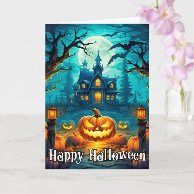 Carte Joyeux Halloween Mischievous brillant Citrouilles (Orchidée)