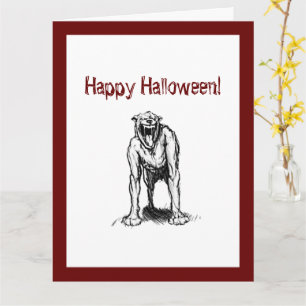 Carte Joyeux Halloween Scary Éffrayant Demon Hell Chien
