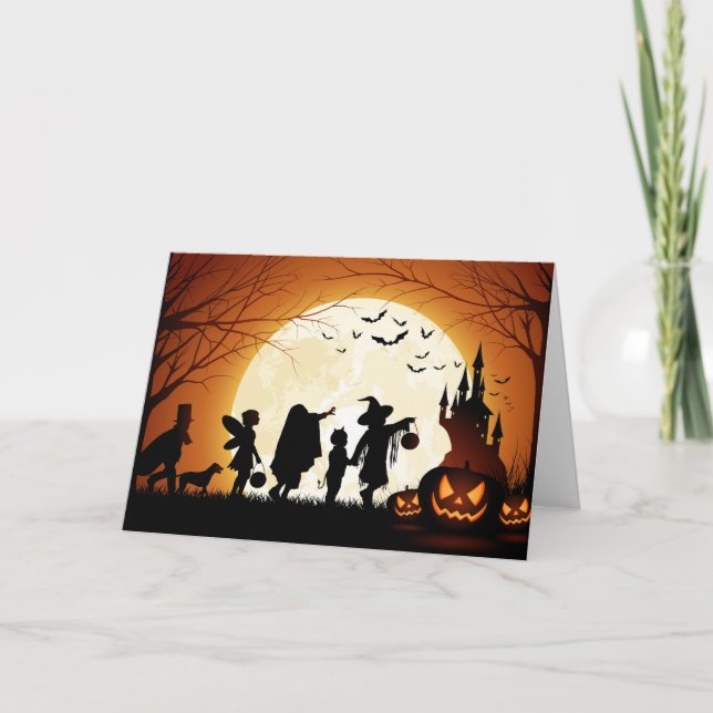 Carte Joyeux Halloween Silhouette enfants (Devant)