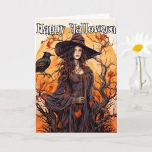Carte Joyeux Halloween   Sorcière d'automne