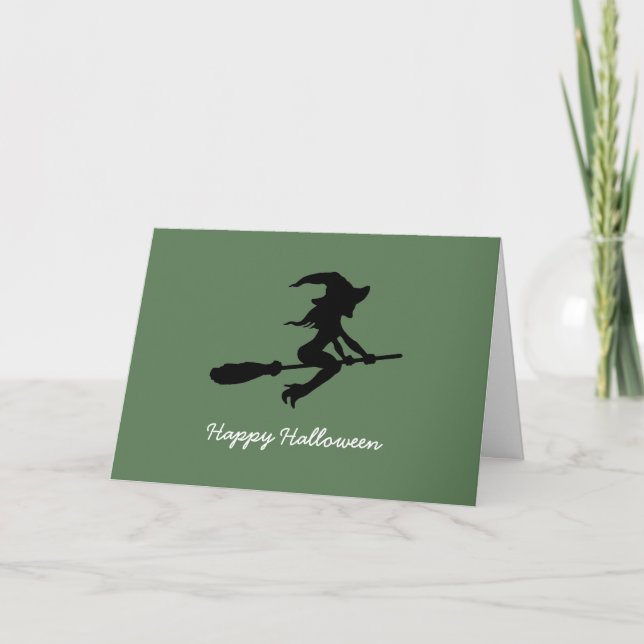 Carte Joyeux Halloween, Sorcière Sur Broomstick (Devant)