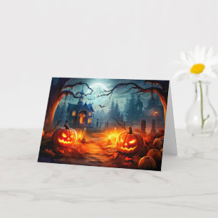 Carte Joyeux Halloween vieux manoir hanté