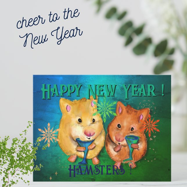 Carte Joyeux Hamsters du Nouvel An ! (Zazzle Happy New Year Hamsters ! Card (Front))