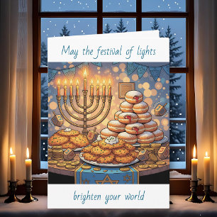 Carte Joyeux Hanukkah Fête des Lumières