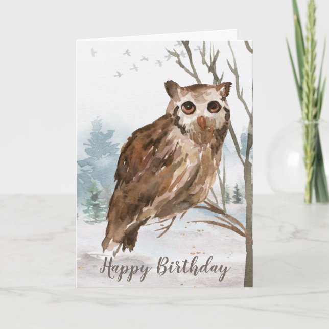 Carte Joyeux hibou de l'aquarelle d'anniversaire (Devant)