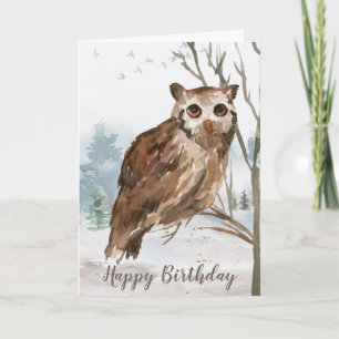 Carte Joyeux hibou de l'aquarelle d'anniversaire