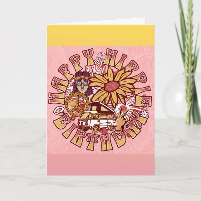 Carte Joyeux Hippie Anniversaire Retro (Devant)