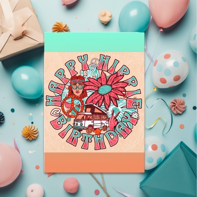 Carte Joyeux Hippie Anniversaire Retro (Créateur téléchargé)