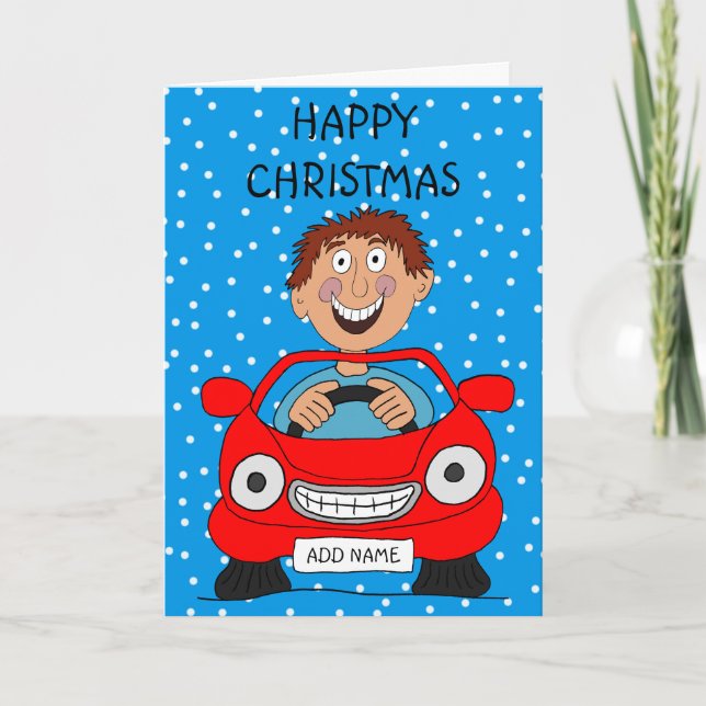 Carte Joyeux homme de Noël conduisant (Devant)