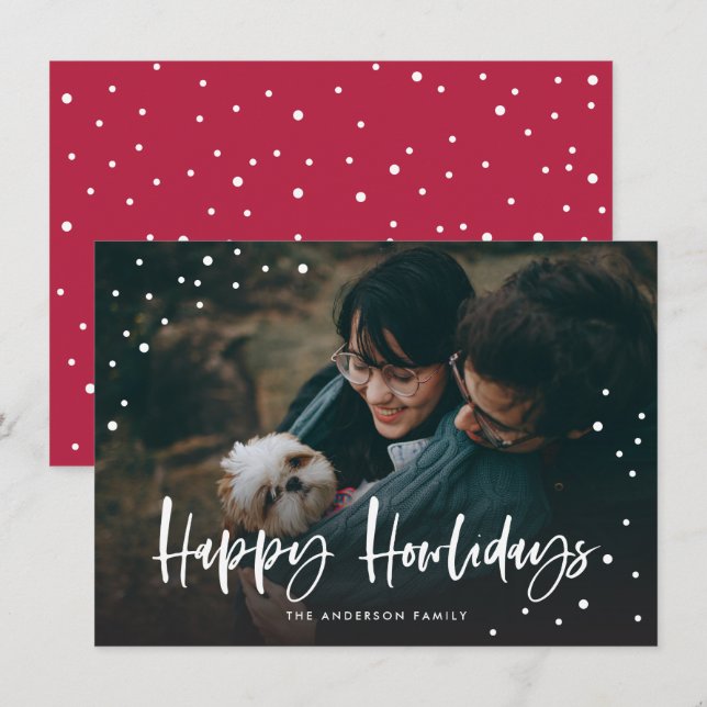 Carte Joyeux Howlidays Dots de neige Chien | Animal (Devant / Derrière)
