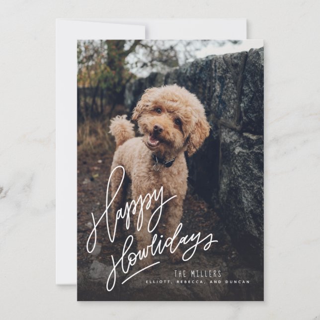 Carte Joyeux Howlidays Lettré à la main | Photo de chien (Devant)