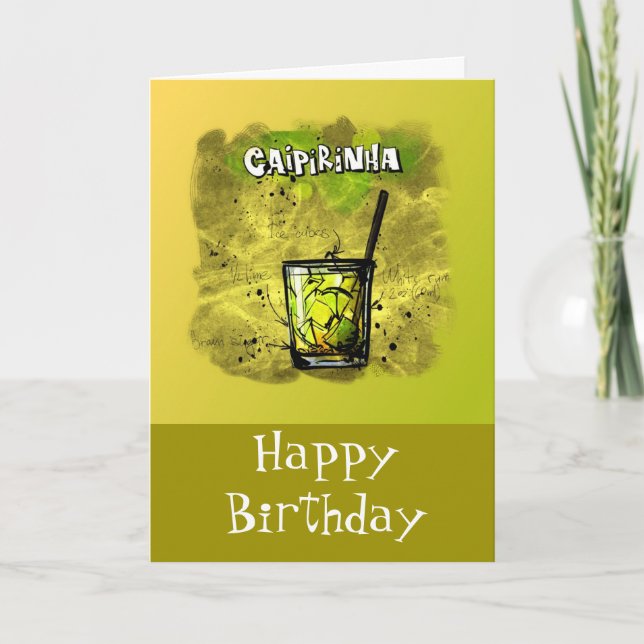 Carte Joyeux Humour d'anniversaire - Caipirinha Recette (Devant)