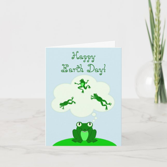 Carte Joyeux Jour des terres vert avec grenouille à rêve (Devant)