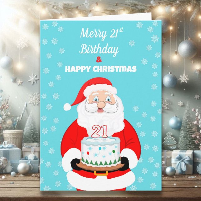 Carte Joyeux Joyeux 21e anniversaire Noël Père Noël (Créateur téléchargé)