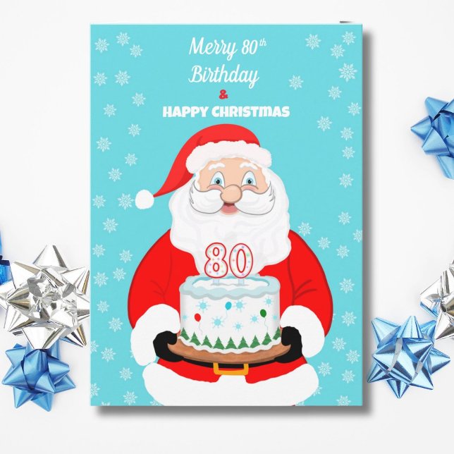 Carte Joyeux Joyeux 80e anniversaire Noël Père Noël (Créateur téléchargé)