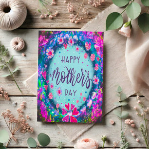 Carte Joyeux Joyeux Fête des Mères Floral Pretty Blue