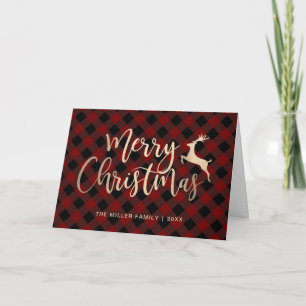 Carte Joyeux Joyeux Noël Or Noir & Rouge Plaid
