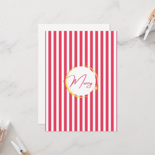 Carte Joyeux Joyeux Rouge et Blanc rayé (Devant/Arrière en situation)