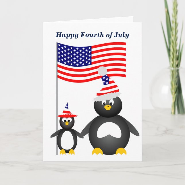 Carte Joyeux Juillet Quatrième Pingouins (Devant)