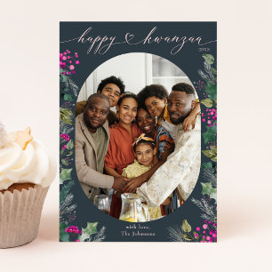 Carte Joyeux Kwanzaa Blue & Chic avec feuillage d'