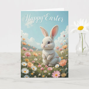 Carte Joyeux lapin de Pâques et oeufs colorés