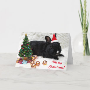 Carte Joyeux lapin lapin de Noël dans un chapeau de Père