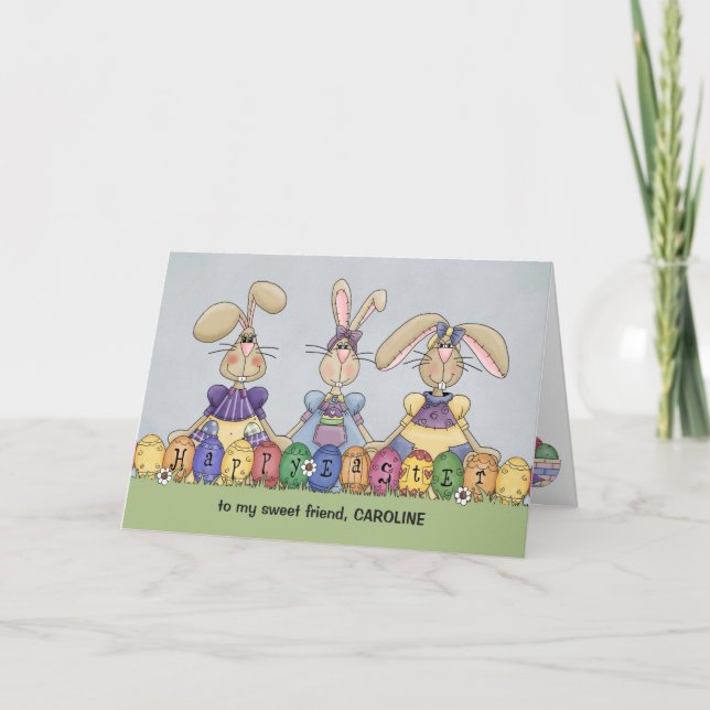 Carte Joyeux lapins et oeufs de Pâques Personnaliser le  (Devant)