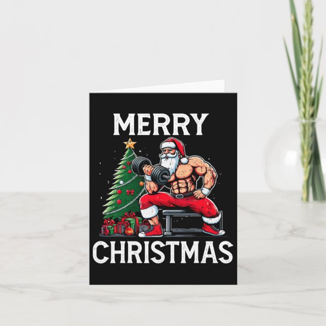 Carte Joyeux Liftmas Drôle Père Noël Xmas Gym Bodybuildi (Devant)