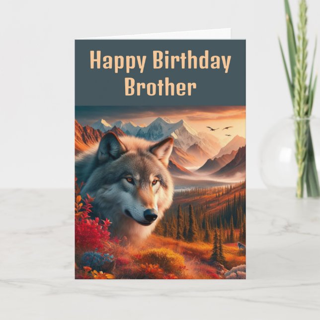 Carte Joyeux loup d'anniversaire au coucher du soleil (Devant)