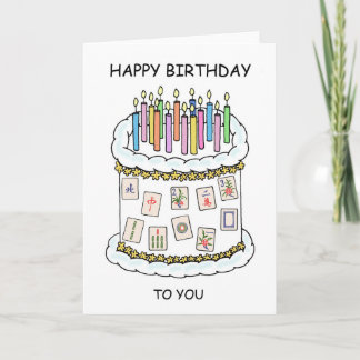 Carte Joyeux Mahjong Birthday Cake and Candles