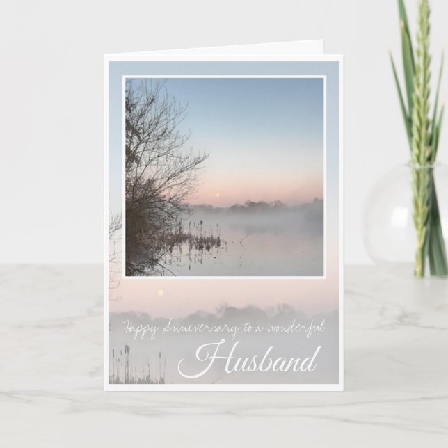 Carte Joyeux Mari Anniversaire, Lac Lilac Misty, (Devant)