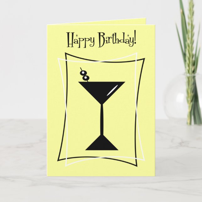 Carte Joyeux Martini Anniversaire En Jaune (Devant)