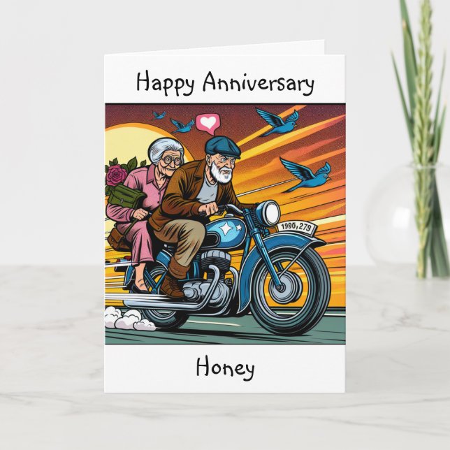 Carte Joyeux miel d'anniversaire | Couple aventurier (Devant)
