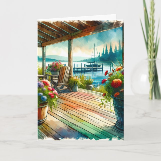 Carte Joyeux miel d'anniversaire | Jolie vue Lakehouse (Devant)