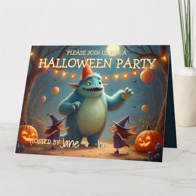Carte Joyeux Monster Halloween Party pour enfants (Devant)