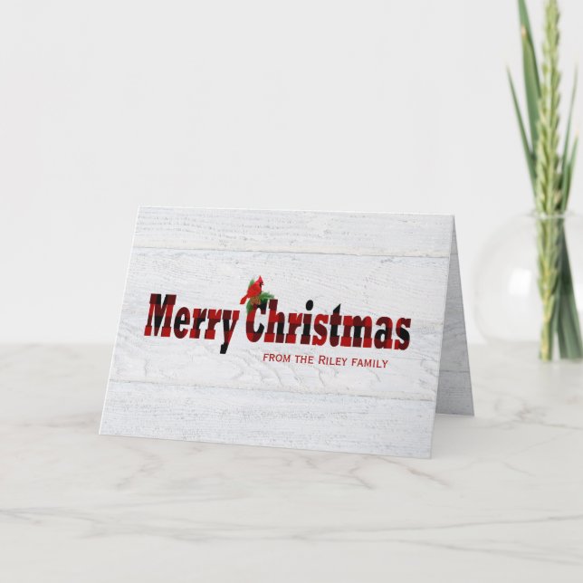 Carte Joyeux morceau de Noël plaid avec cardinal (Devant)