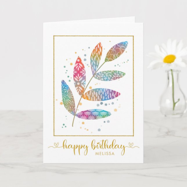 Carte Joyeux Motif d'aquarelle d'anniversaire Feuilles (Petite plante)