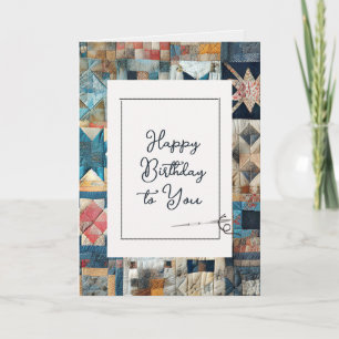 Carte Joyeux Motif de courtepointe d'anniversaire avec a