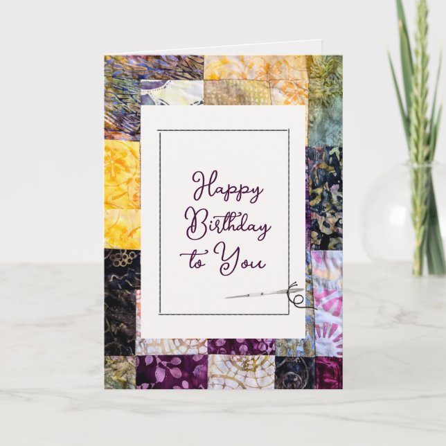 Carte Joyeux Motif de courtepointe d'anniversaire avec a (Devant)