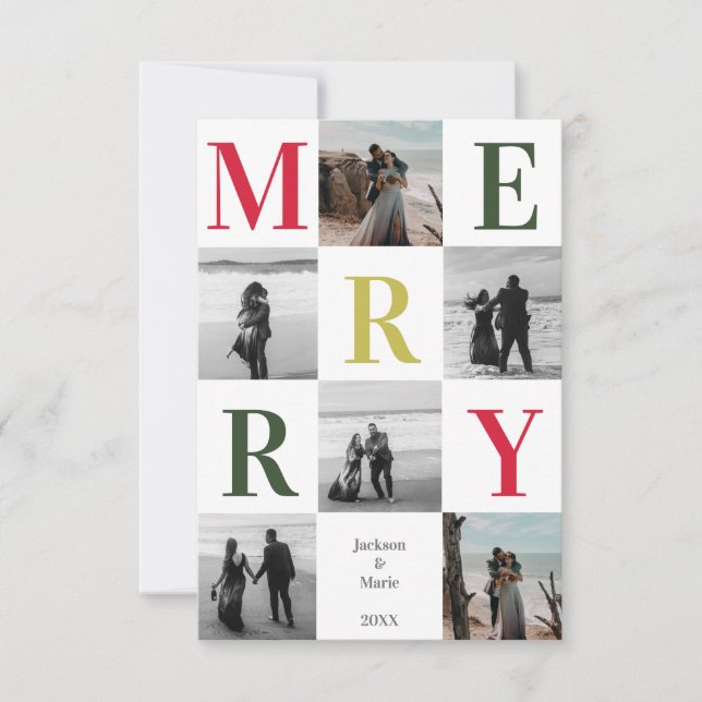 Carte Joyeux Multi photo Design de Noël foncé Vert (Devant)