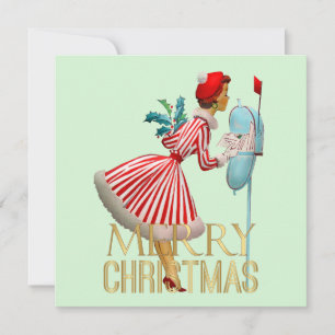 Carte Joyeux Noël 1950 Noël Vintage Lady