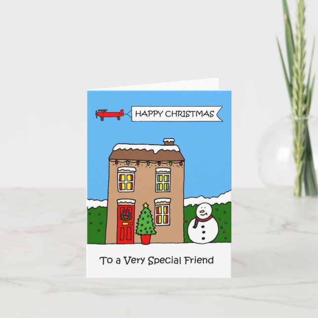 Carte Joyeux Noël à l'Ami Festive House (Devant)