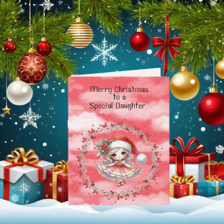 Carte Joyeux Noël à une robe rouge spéciale fille