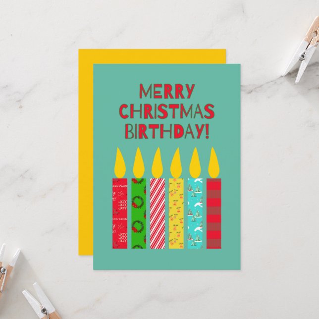 Carte Joyeux Noël Anniversaire Bougies colorées (Devant/Arrière en situation)