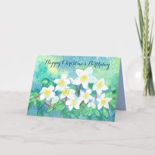 Carte Joyeux Noël Anniversaire Hellebore Flowers (Devant)